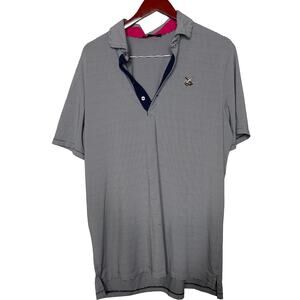 Greyson men gold polo shirt short sleeve in navy stripe sz XL